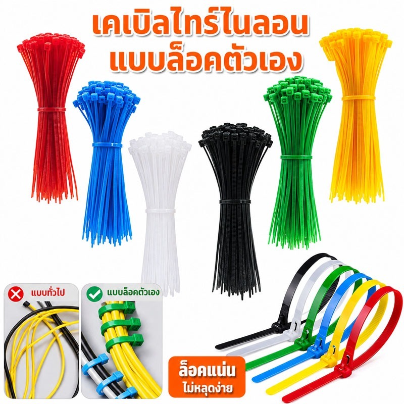 สายรัดเคเบิลไนลอนแบบล็อคตัวเองหลากสี 100 ชิ้น สายรัดเคเบิลไนลอนอเนกประสงค์แบบล็อคตัวเอง เหมาะสำหรับบ้าน สำนักงาน โรงงาน และสถานที่อื่นๆ 扎带 尼龙扎带