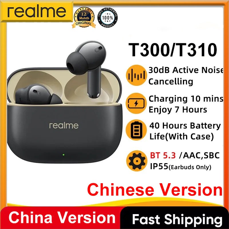 Realme Buds T300 หูฟังไร้สาย 30dB Active Noise Cancelling บลูทูธ 5.3 TWS 40 ชั่วโมงอายุการใช้งานแบตเ
