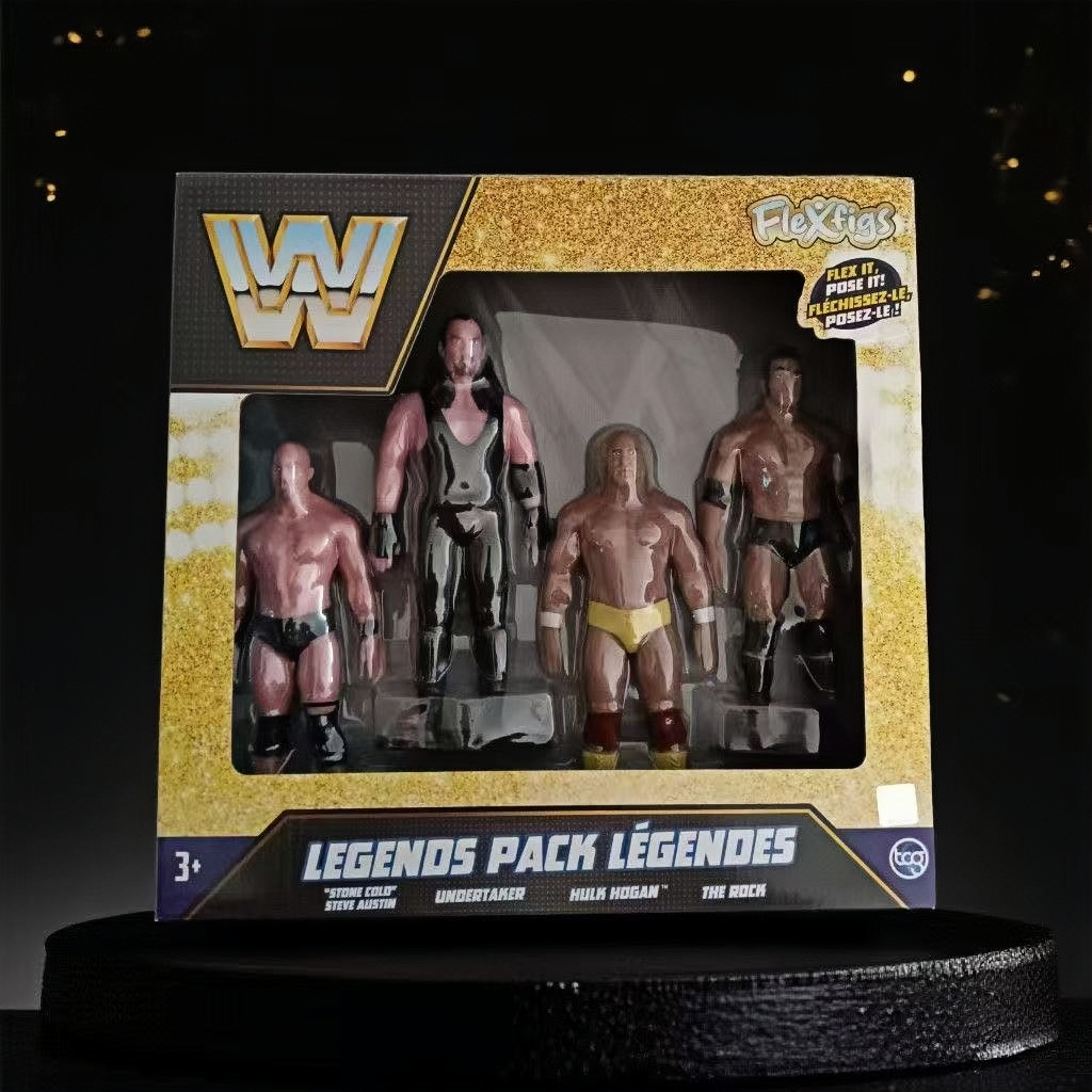 ชุดตุ๊กตานักมวยปล้ำ Flexfigs WWE Legends Pack ลิขสิทธิ์แท้ มี 4 ตัว Steve Austin Undertaker Hulk Hogan The Rock ของเล่นมวยปล้ำ ข้อต่อขยับได้ ดีเทลปั้นสวยงาม ของสะสมสำหรับแฟน WWE ของขวัญนักสะสมนักเล่นของเล่น