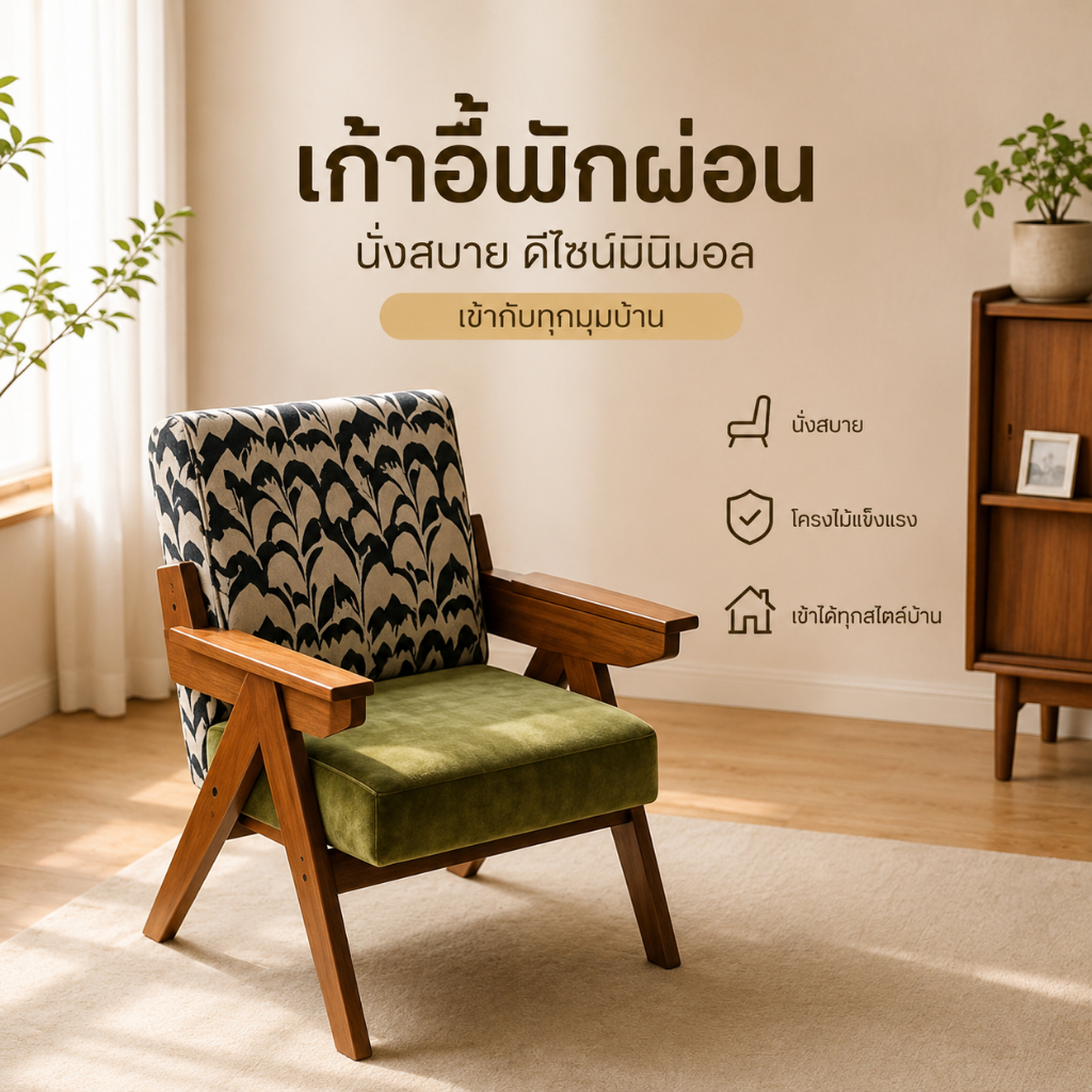 เก้าอี้โซฟาเดี่ยวไม้เนื้อแข็งเบาะนุ่มสบายมั่นคงแข็งแรงมั่นคงแข็งแรงเหมาะสําหรับอ่านหนังสือส่วนที่เหลือและตกแต่งบ้าน