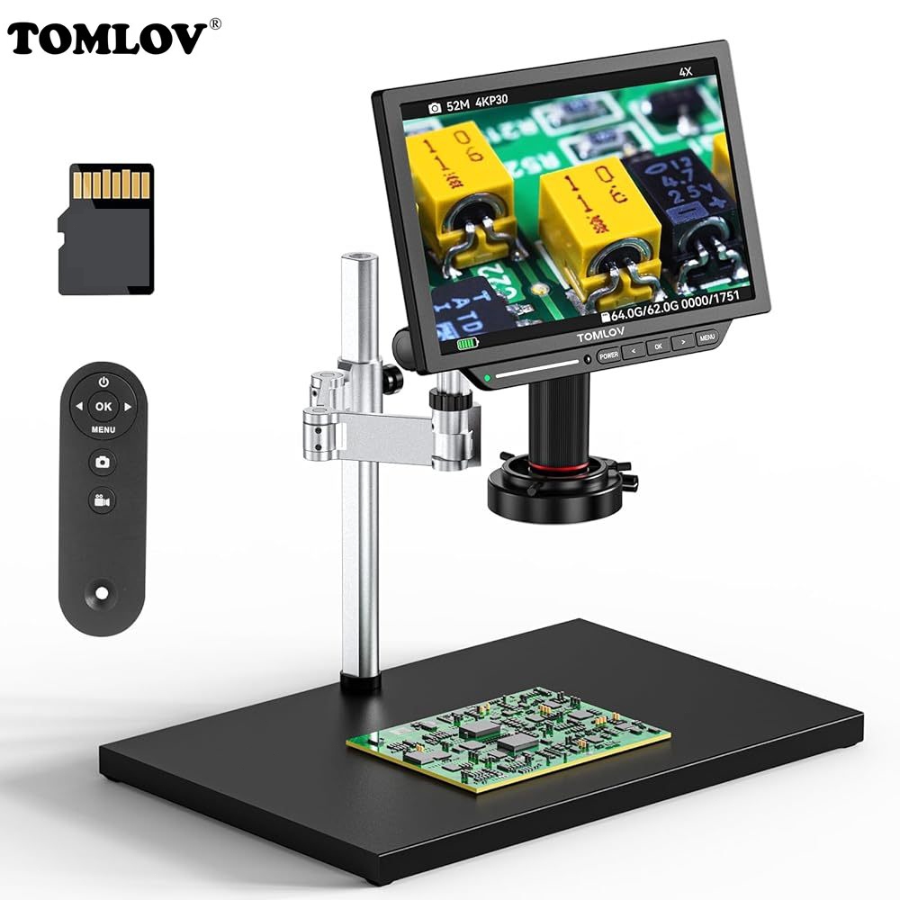 TOMLOV TM4K AF Max Autofocus 10.1 "HDMI Electronics กล้องจุลทรรศน์ดิจิตอล 4K 2000x, 52MP Spin Arm กา