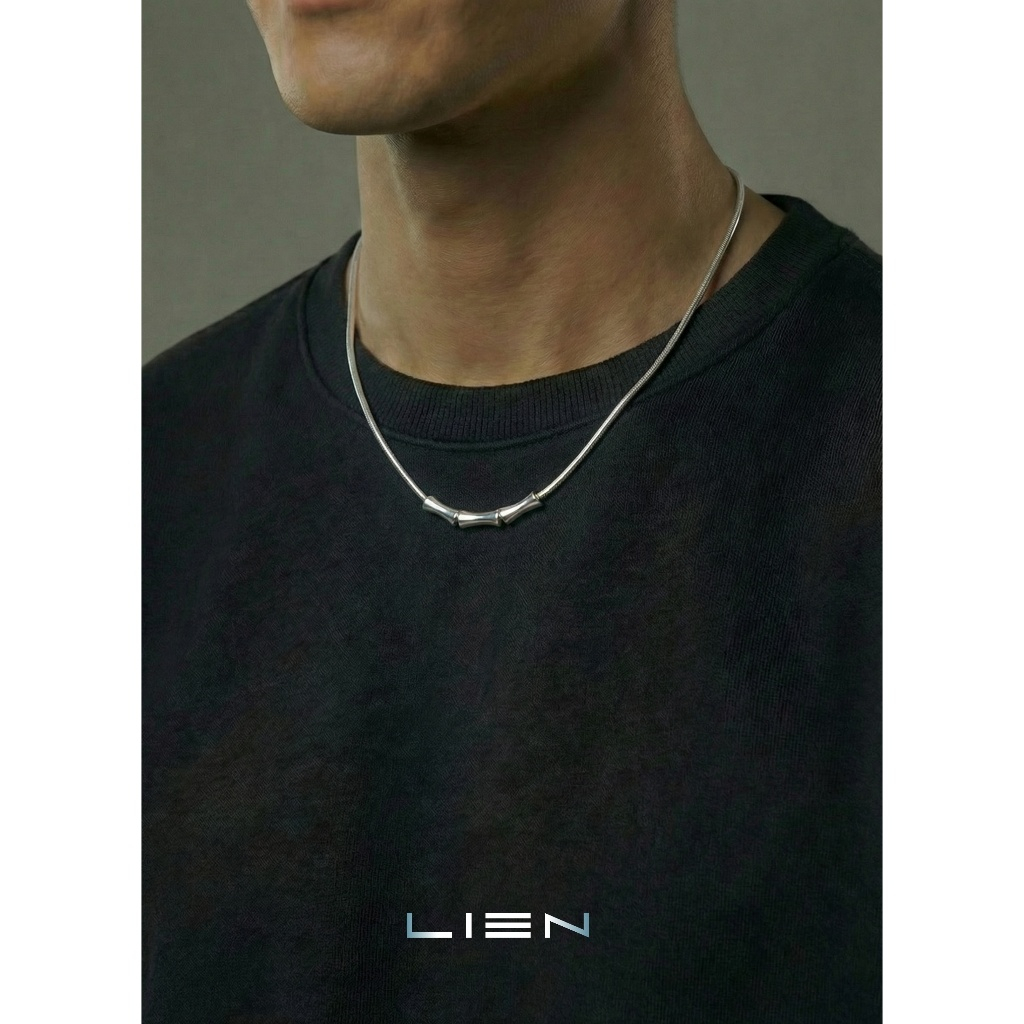 LIEN สร้อยคอปมไม้ไผ่ผู้ชาย|โซ่มั่งคั่งนําโชค| มินิมอล|เหล็กไทเท|ของขวัญสําหรับเขากันน้ํา
