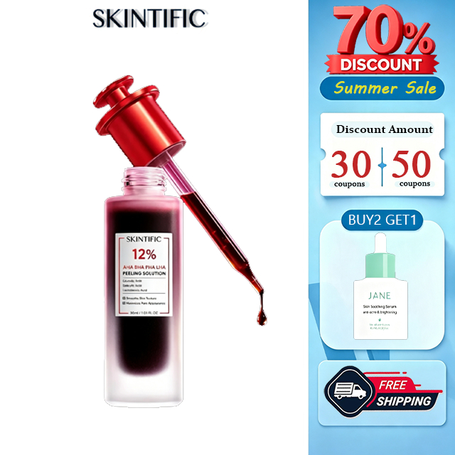 ซื้อ2 Free1giftSKINTIFIC 12% Peeling Solution Serum 30ml AHA BHA PHA LHA เซรั่มขัดผิวหน้า