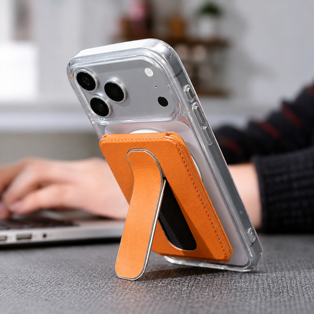 BRADPARK® Macgrip PU Card Wallet_Plus กระเป๋าใส่บัตรแม่เหล็ก กริปมือถือ ขาตั้งมือถือ ที่ใส่บัตร