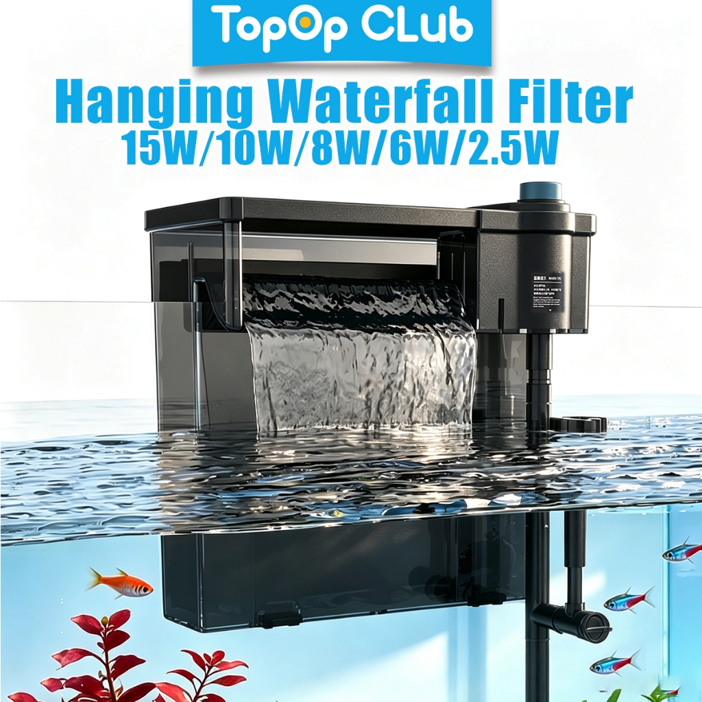 TOPOP CLUB Aquarium HOB แขวน 8 W/6 W/2.5 W น้ําตกกรองลบฟิล์มน้ํามัน 40-100 ซม.ถังปลาปรับกระแสเงินสด 