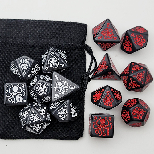 ชุดลูกเต๋าลายปลาหมึก (Dice+Bag) เกมโต้รับบทบาท D และ D (D6 D20 D10 D12 D4 D8)