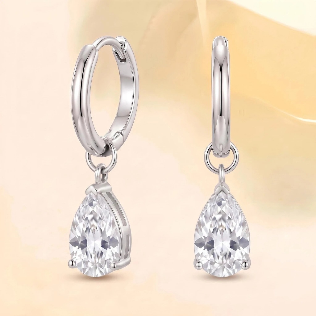 Real Pear Cut Moissanite Drop ต่างหู S925 ต่างหูเงินแท้สําหรับผู้หญิง