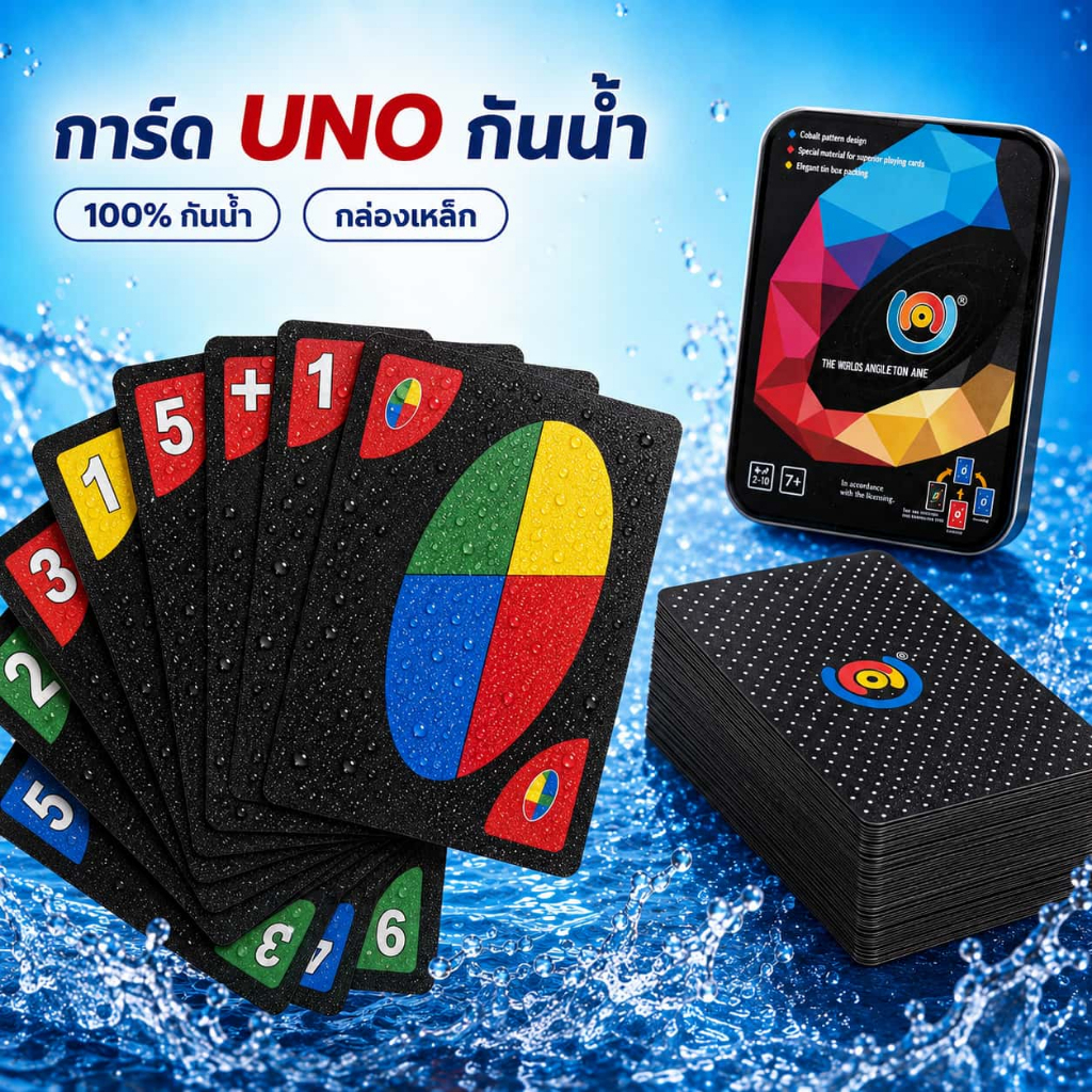 การ์ดเกม UNO PVC กันน้ำ ใช้ซ้ำได้ พร้อมกล่องเหล็ก พกพาสะดวก การ์ดเกมคลาสสิก สำหรับครอบครัว ปาร์ตี้ แคมป์ปิ้ง ชายหาด สระว่ายน้ำ