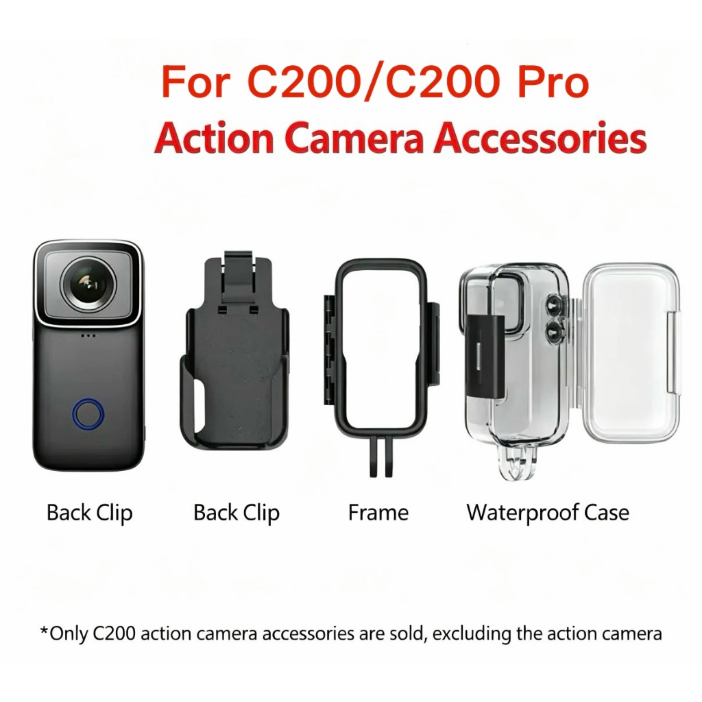 SJCAM C200/C200 Pro Action กล้องชุดอุปกรณ์เสริมกันน้ํากรอบป้องกันคลิปด้านหลังสายชาร์จ USB สําหรับ SJ