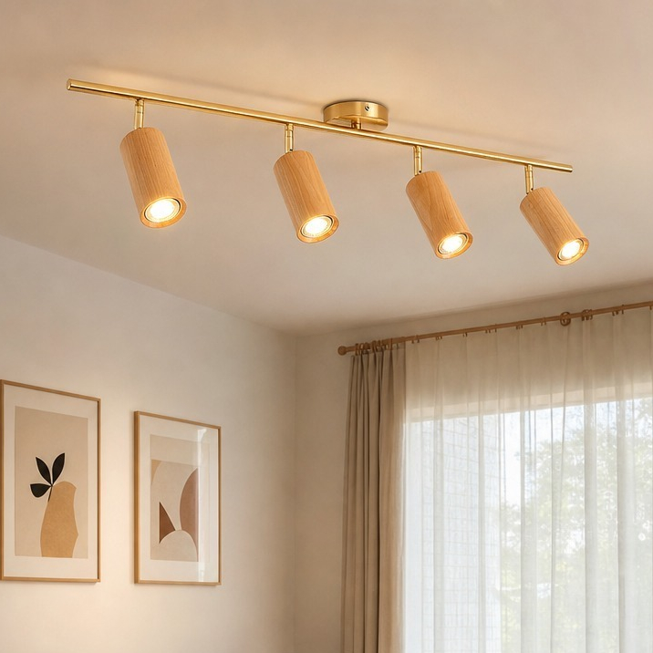 IKEE โคมไฟเพดาน สไตล์นอร์ดิก สร้างสรรค์ ไฟสปอตไลท์ แถบไม้ ที่เรียบง่าย ไฟแต่งห้อ LED