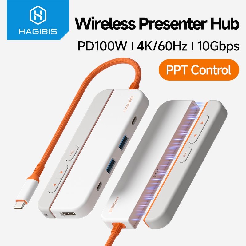 Hagibis USB C Hub พร้อม Wireless Presenter รีโมทคอนโทรล Presentation Clicker 4K @ 60Hz HDMI 100W PD 
