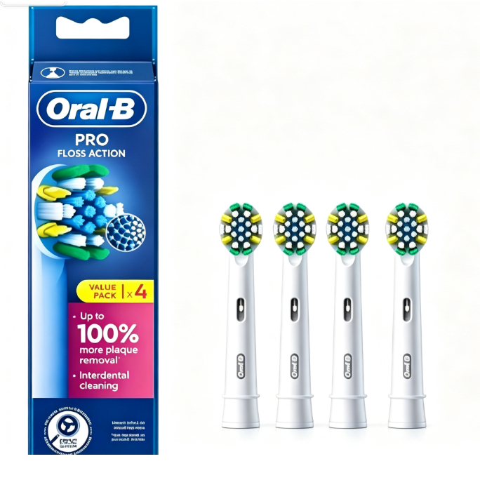 Oral‐B PRO Floss Action EB25‐4 หัวแปรงสีฟันไฟฟ้าทดแทน 4 แพ็ค, ทําความสะอาดล้ําลึกระหว่างดวงดาว, การก
