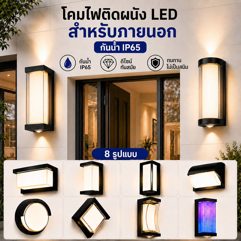 โคมไฟติดผนังกลางแจ้ง LED โคมไฟติดผนัง โคมไฟภายนอก กันน้ํา โคมไฟ สไตล์โมเดิร์น ไฟสว ไฟทางเดิน โคมไฟสนาม