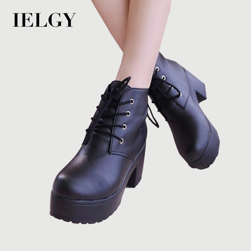 IELGY รองเท้าบูท แบนฟอร์ม ผู้หญิงขนาดบวกบล็อกส้นยุโรปและอเมริกาแพลตฟอร์มพื้นรองเท้ารองเท้าส้นสูง