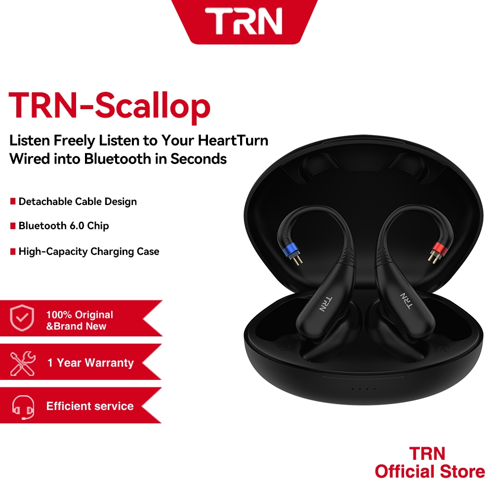 TRN หอยเชลล์ไร้สายบลูทูธ 6.0 อะแดปเตอร์ไฮไฟอัพเกรดสายเปลี่ยนปลั๊กหูตะขอ 2Pin 0.75 มม. 0.78 มม.MMCX Q