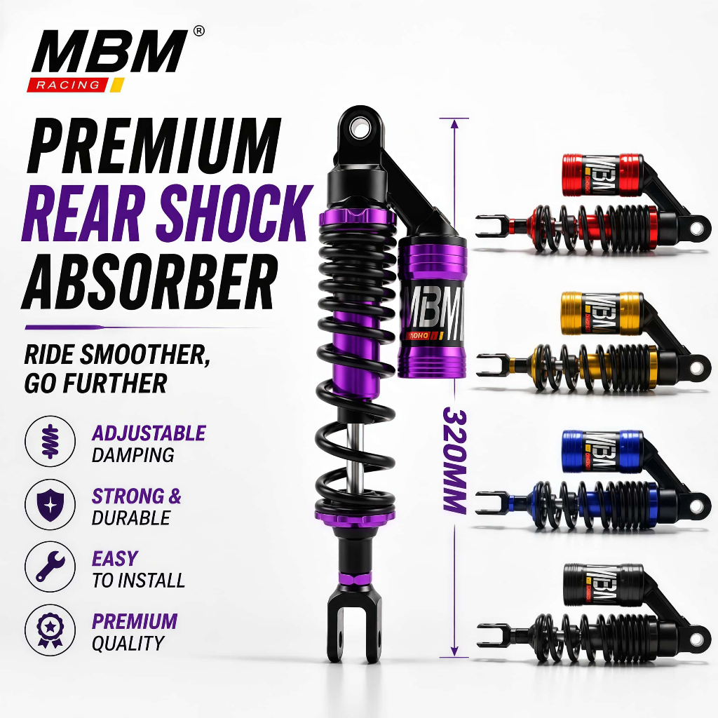 MBM โช๊คหลังแต่ง 320mm สำหรับ Honda PCX160 Click160 ADV160 โช๊คอัพหลัง ปรับระดับได้ Premium Shock