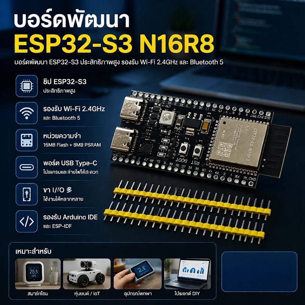 🔥จัดส่งรวดเร็ว🔥MAU ESP32 S3 บอร์ดพัฒนาแบบ dual-core รองรับ 2.4G WiFi Bluetooth เหมาะสำหรับโครงการ DIY IoT อิเล็กทรอนิกส์และงานเขียนโปรแกรม COD