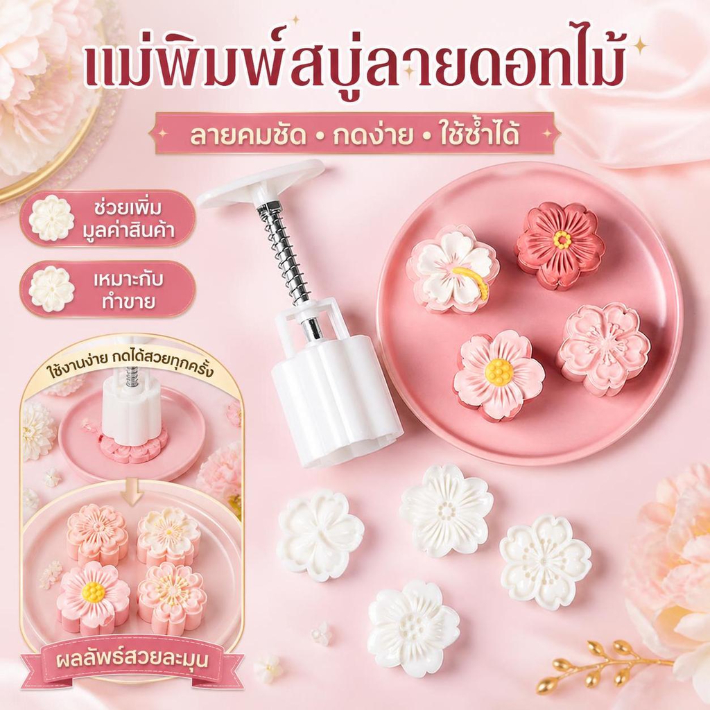 Chitengyefinesd 4 ชิ้น/เซ็ต Mooncake แม่พิมพ์ Cherry Blossom ดอกไม้รูปแบบแสตมป์แม่พิมพ์ Pastry เครื่องมือ GYE
