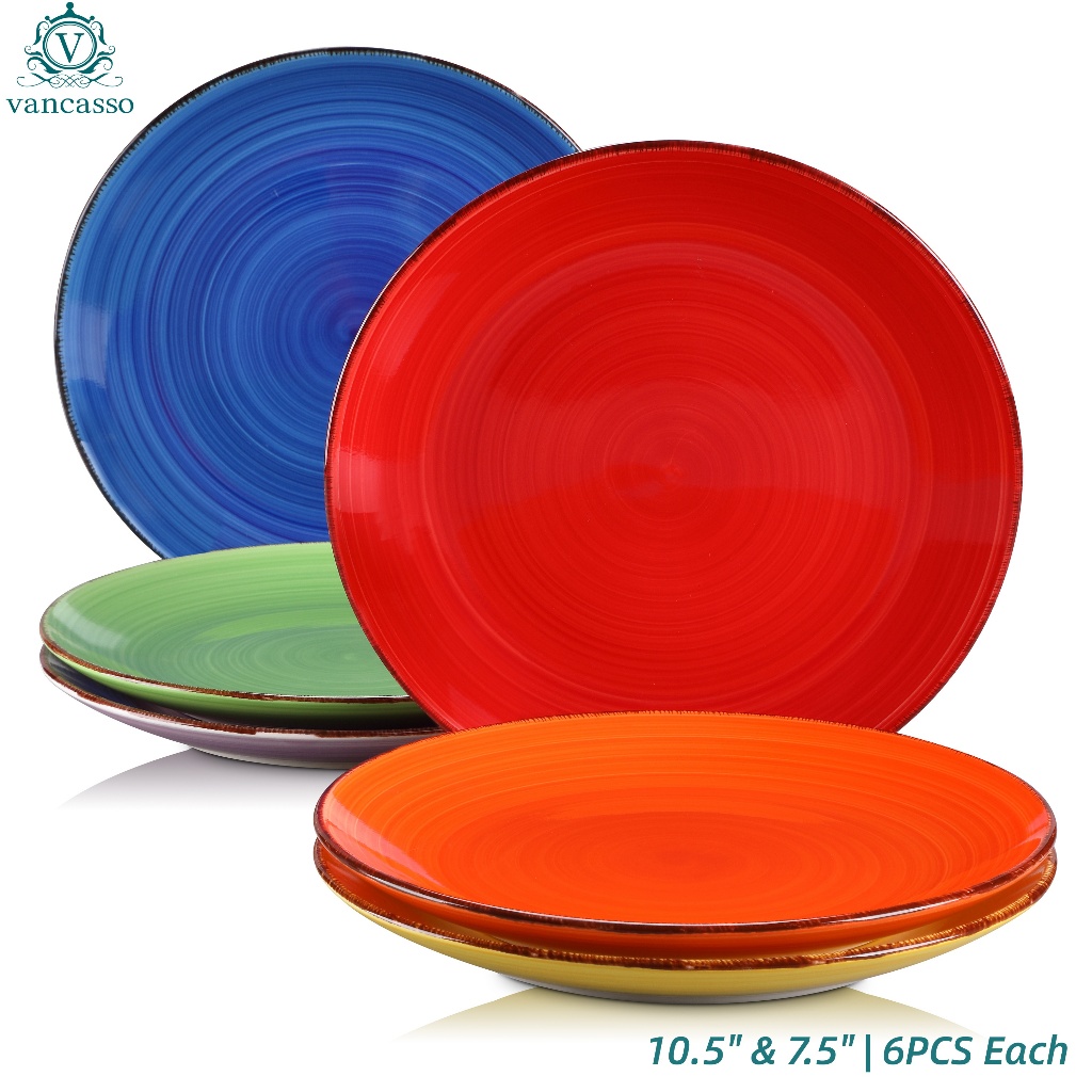 Vancasso 7.5/10.5 In Ceramic Plates, Bonita Dinner Plates Set 6 ชิ้น คละสี