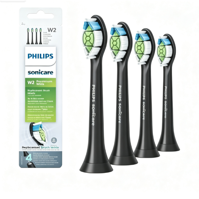 สําหรับ Philips Sonicare W2 Optimal สีขาว HX6064 หัวแปรงทดแทน 4 แพ็คสีดําขนาดกลางขนแปรงไวท์เทนนิ่งคร