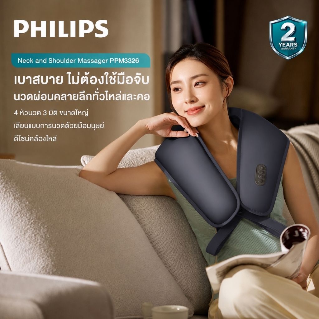 Philips เครื่องนวดคอ บ่า ไหล่ ไฟฟ้าอัจฉริยะ Neck and Shoulder Massager ของขวัญ PPM3209N / PPM3326  ร