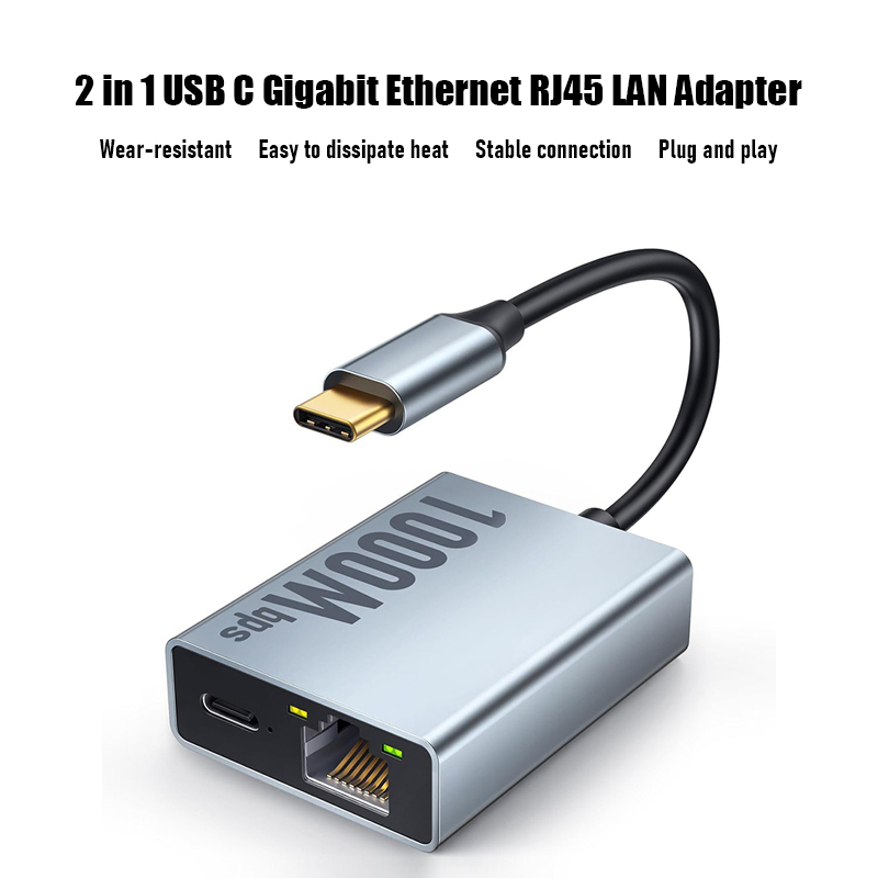 2 in 1 Gigabit USB C Ethernet RJ45 LAN Adapter Plug Play สําหรับโทรศัพท์ PC Chromecast พร้อม Google 