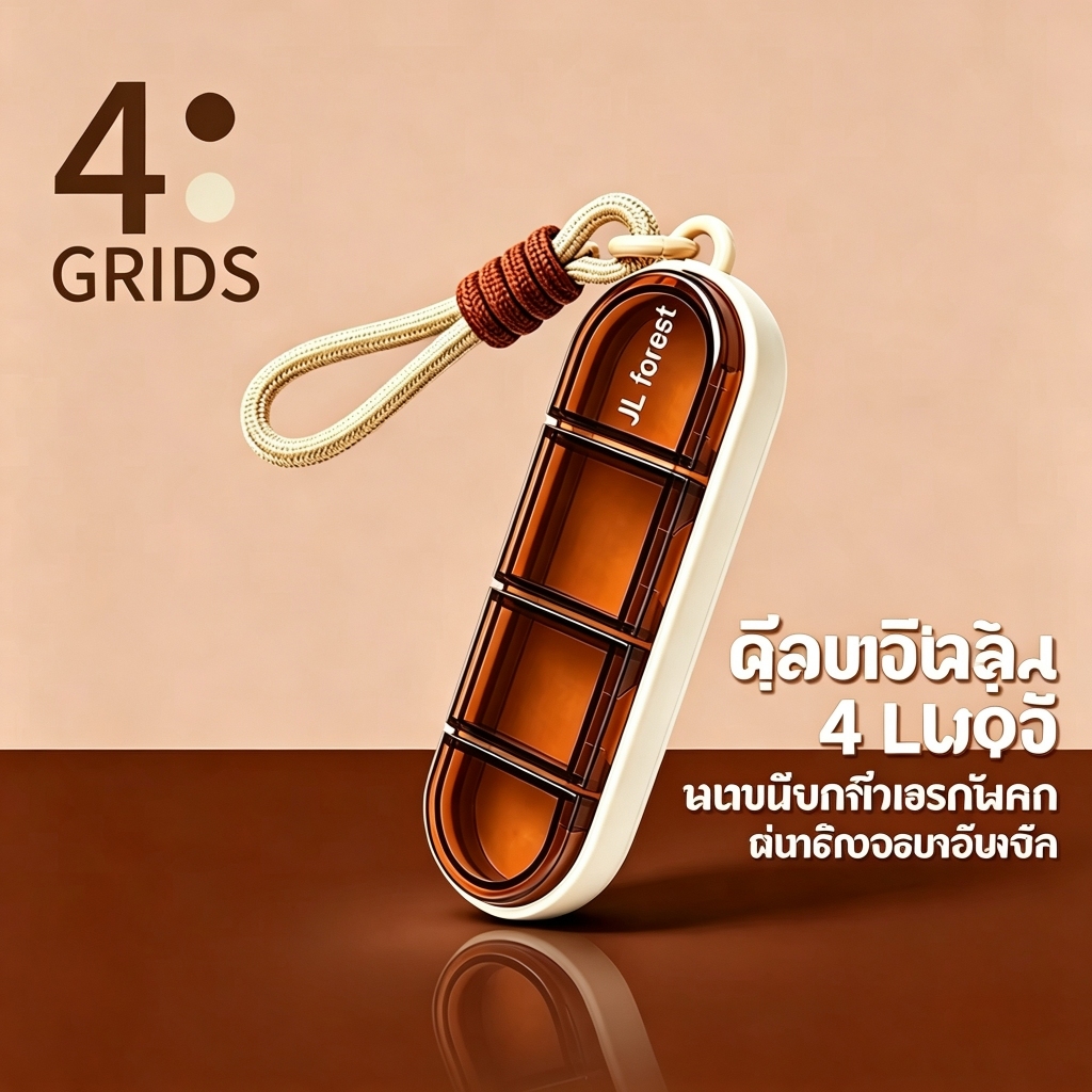 【กล่องยาขนาดเล็กพกพา】กล่องยามินิสี่ตารางพร้อมเชือกแขวนแบบพกพากันน้ําและความชื้น ABS+PP+ซีลซิลิโคนกล่องเก็บเครื่องประดับขนาดเล็กมัลติฟังก์ชั่น
