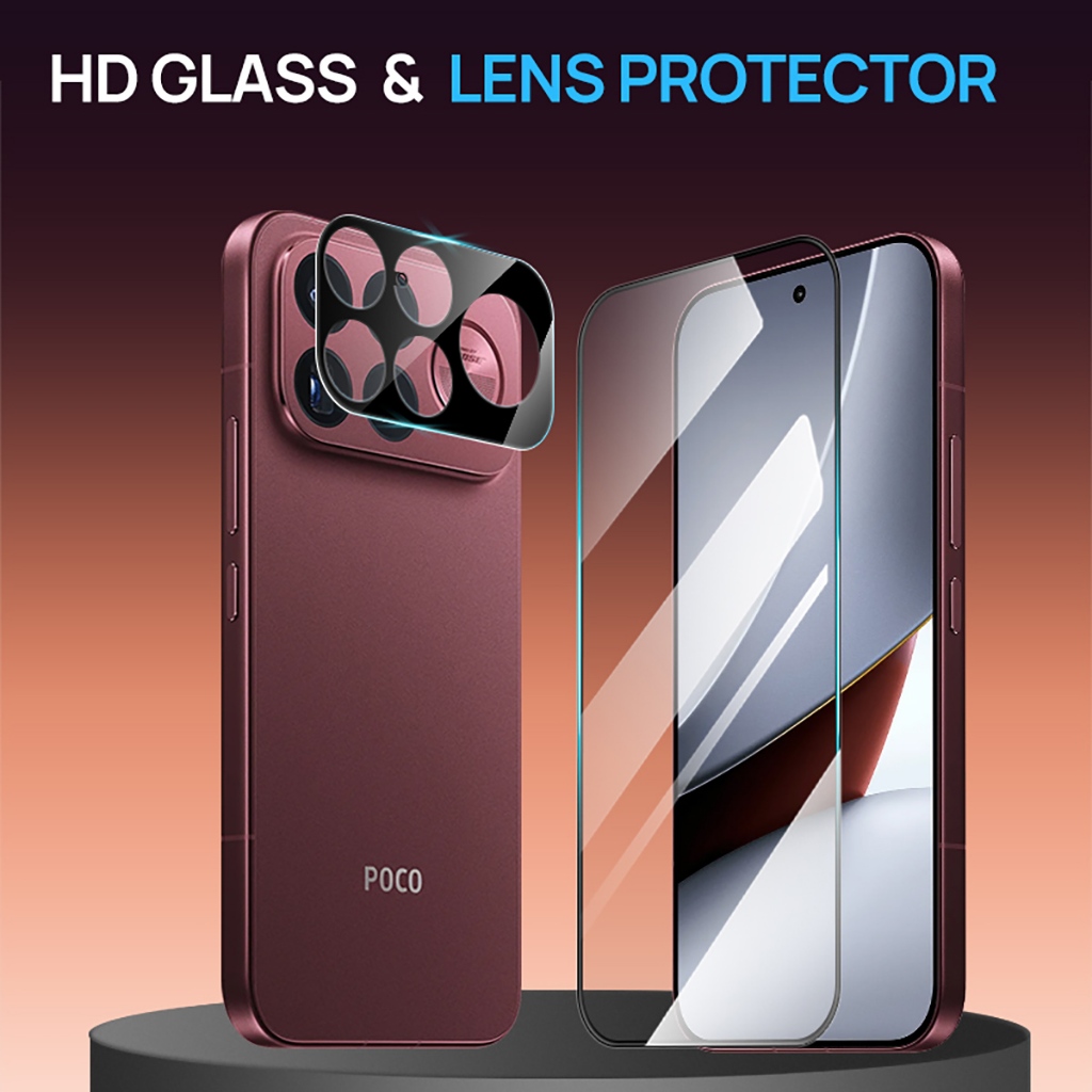 กระจกนิรภัยแบบเต็มหน้าจอ + ชุดป้องกันเลนส์กล้องสําหรับ Xiaomi Poco F9 Pro / F9 Ultra HD Anti-Scratch ป้องกันการระเบิดป้องกันหน้าจอ
