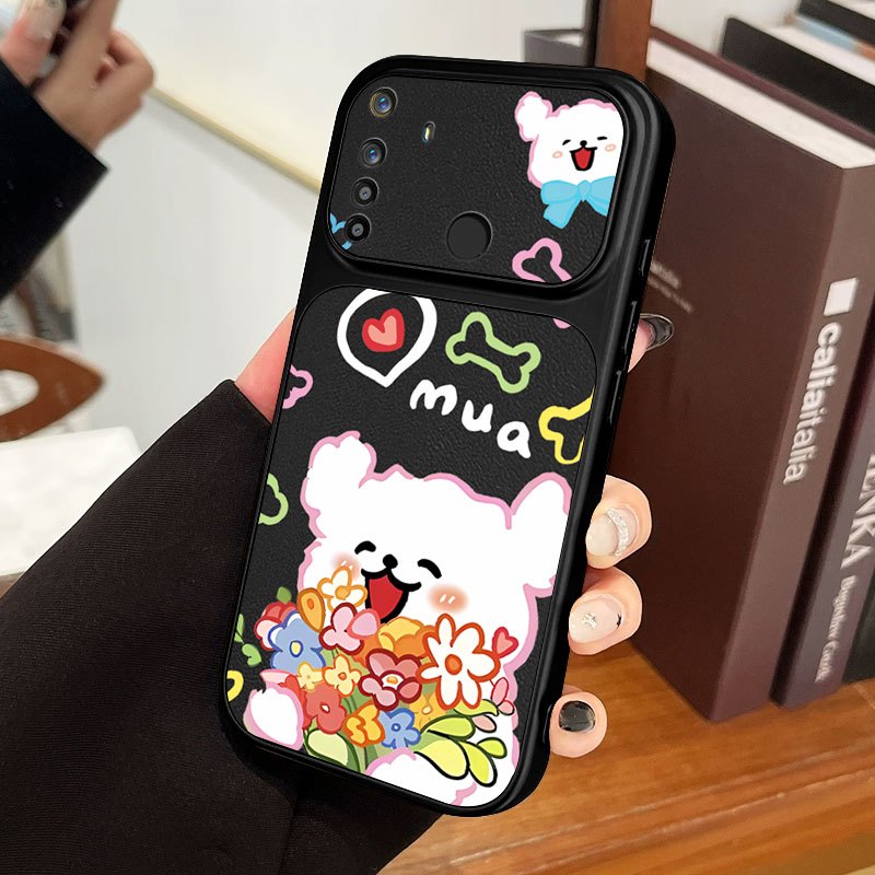 VRQR Happy Puppy Casing สําหรับ Oppo Realme 5 5i 6i 5S C3 พรีเมี่ยมหนัง Anti Drop เคสโทรศัพท์