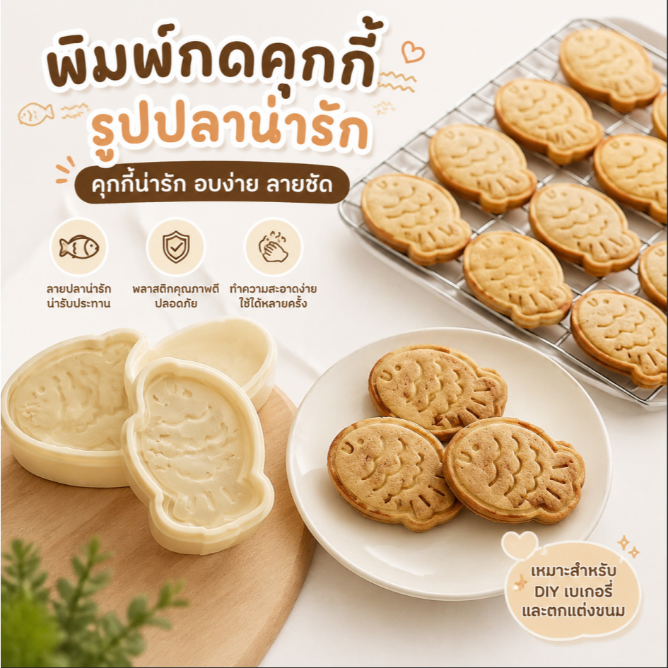 Pure-t น่ารักรูปปลาเครื่องตัดคุกกี้บิสกิตพลาสติกแม่พิมพ์ลายนูนแสตมป์สําหรับ DIY Baking Fondant Pastry เค้กตกแต่งเครื่องมือ COD