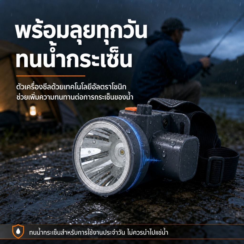 ไฟฉายคาดศีรษะ LED ชาร์จได้ 3 โหมดแสง แผ่นระบายความร้อนอลูมิเนียม กันน้ำ สำหรับตกปลา กิจกรรมกลางแจ้ง และไฟฉุกเฉิน