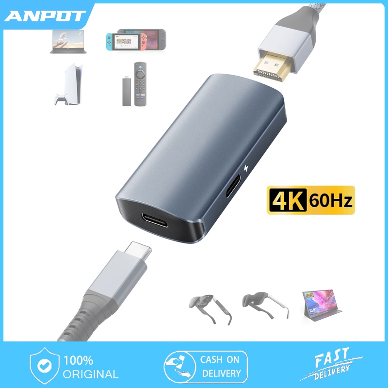 AR Glasses HDMI to Type-C Converter 4K60HZ PD Power Supply Adapter for XREAL Air Compatible with Ray