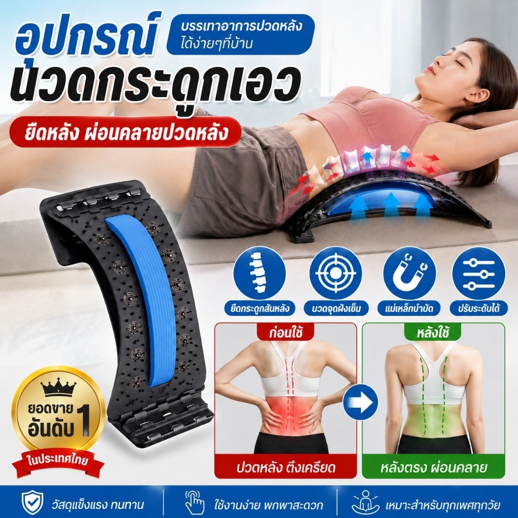 สินค้าขายดี เครื่องมือช่วยขยายสะโพกและกระดกหลังสำหรับนักโยคะ อุปกรณ์ยืดเอวช่วยผ่อนคลายและลดน้ำหนัก เครื่องนวดกระดูกสันหลังส่วนเอว แผ่นดัดหลังแก้ปวดหลัง ออฟฟิศซินโดรม หลังงอ หลังค่อม