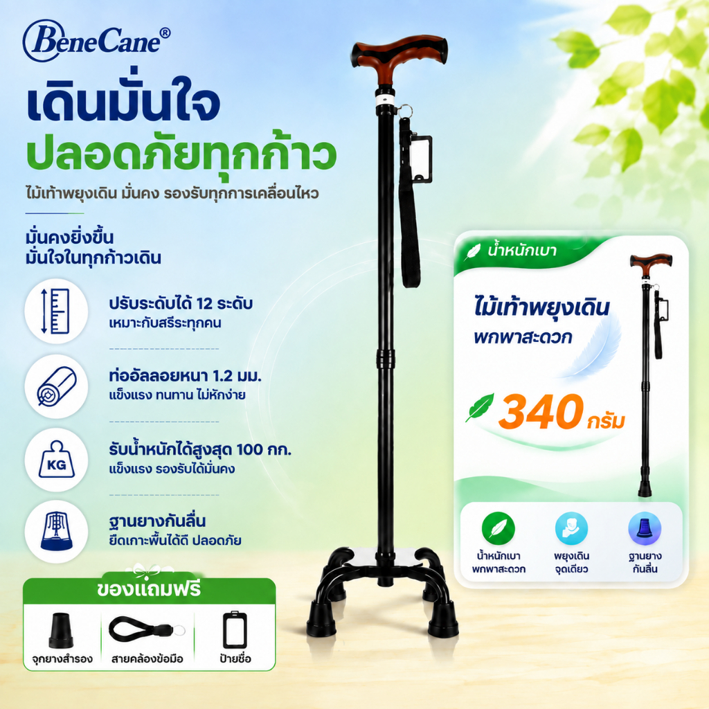 ไม้เท้าเดินป่าแบบปรับได้น้ําหนักเบาเป็นพิเศษแท่งกันลื่น Tongkat Orang Tua สําหรับผู้สูงอายุอาวุโส