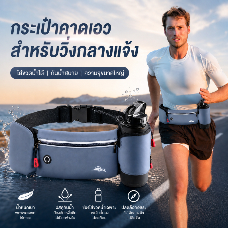 กระเป๋าคาดเอวสำหรับวิ่ง อเนกประสงค์ ใส่มือถือได้ กันน้ำ มีที่วางขวดน้ำ ใช้ได้ทั้งผู้ชายและผู้หญิง เหมาะฟิตเนสและกิจกรรมกลางแจ้ง