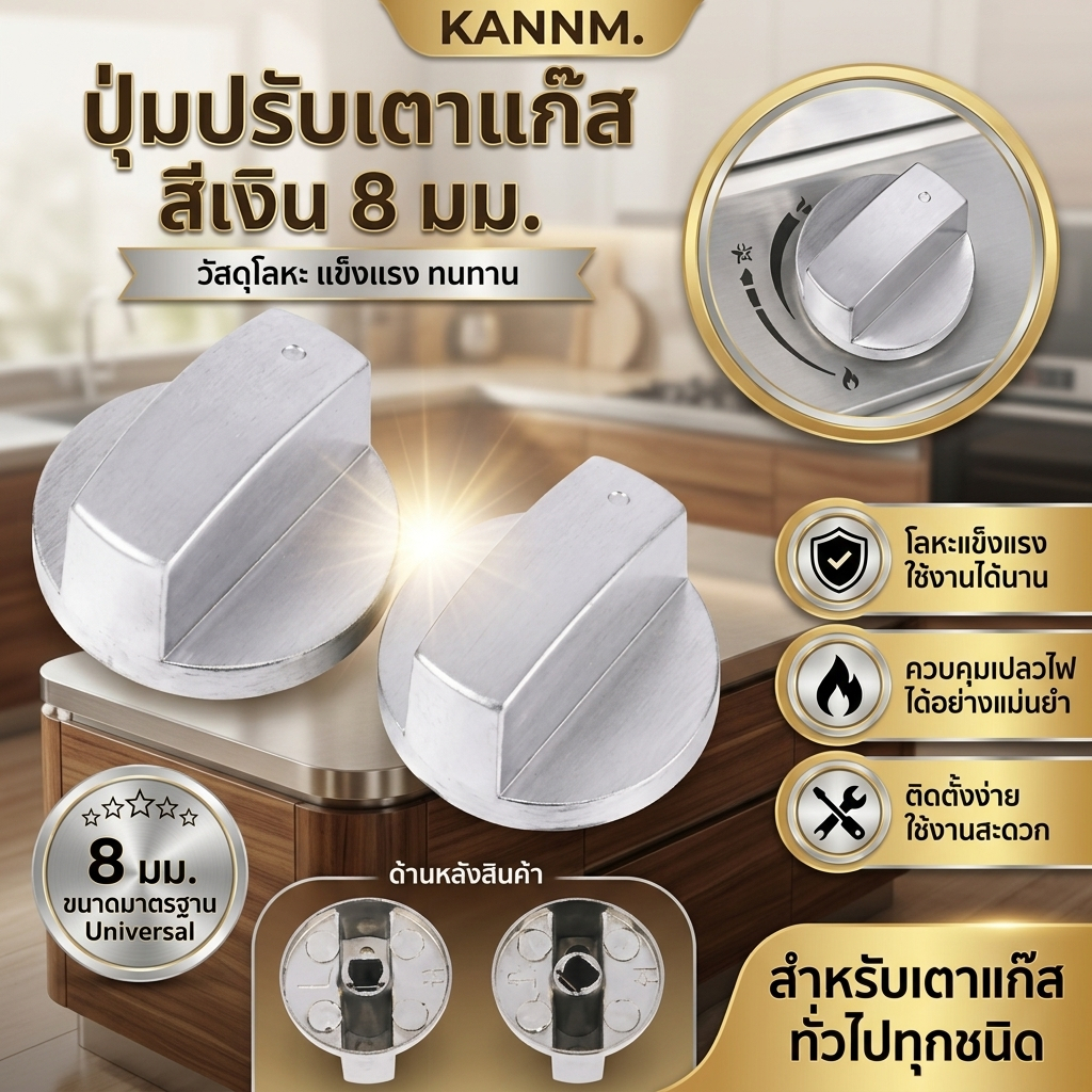 คันเอ็นเอ็ม. โลหะ8มิลลิเมตรสากลสีเงินเตาแก๊สควบคุมลูกบิด ผู้ปรับปรุง สวิตช์เตาอบ