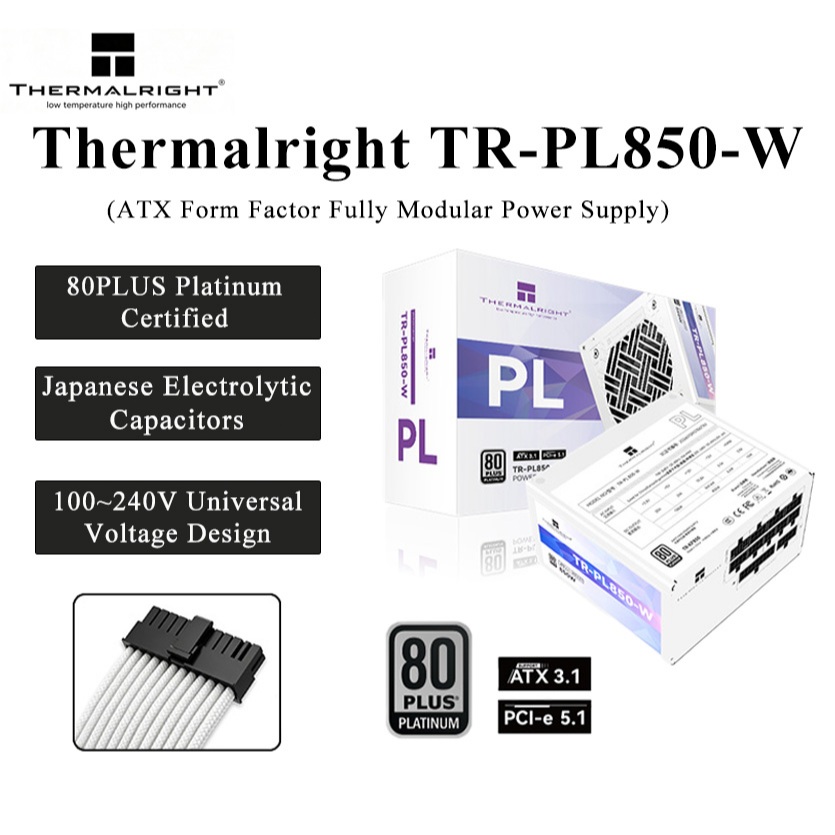 Thermalright TR-PL850-W PSU 850W 80PLUS Platinum Fully Modular คอมพิวเตอร์แหล่งจ่ายไฟสีดําสีขาว Text