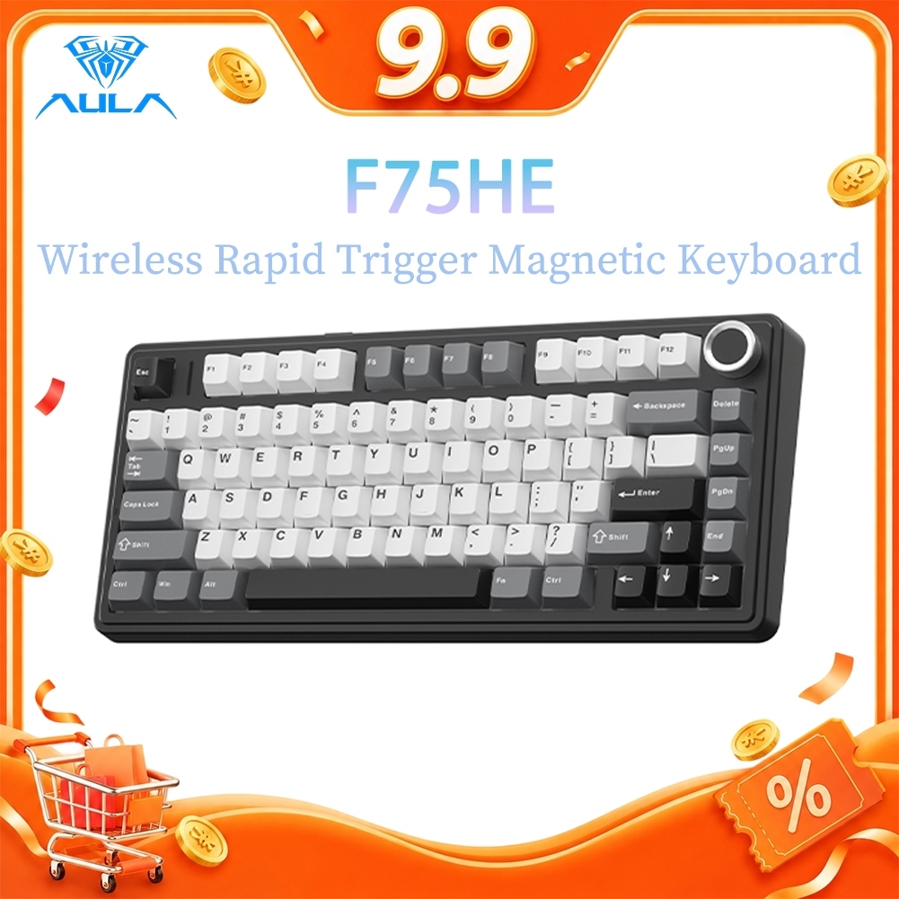 AULA F75HE Rapid Trigger คีย์บอร์ดแม่เหล็ก 75% 80 คีย์ 8kHz Latency ต่ํา RGB Hot-swap Triple Mode คีย์บอร์ดเกม