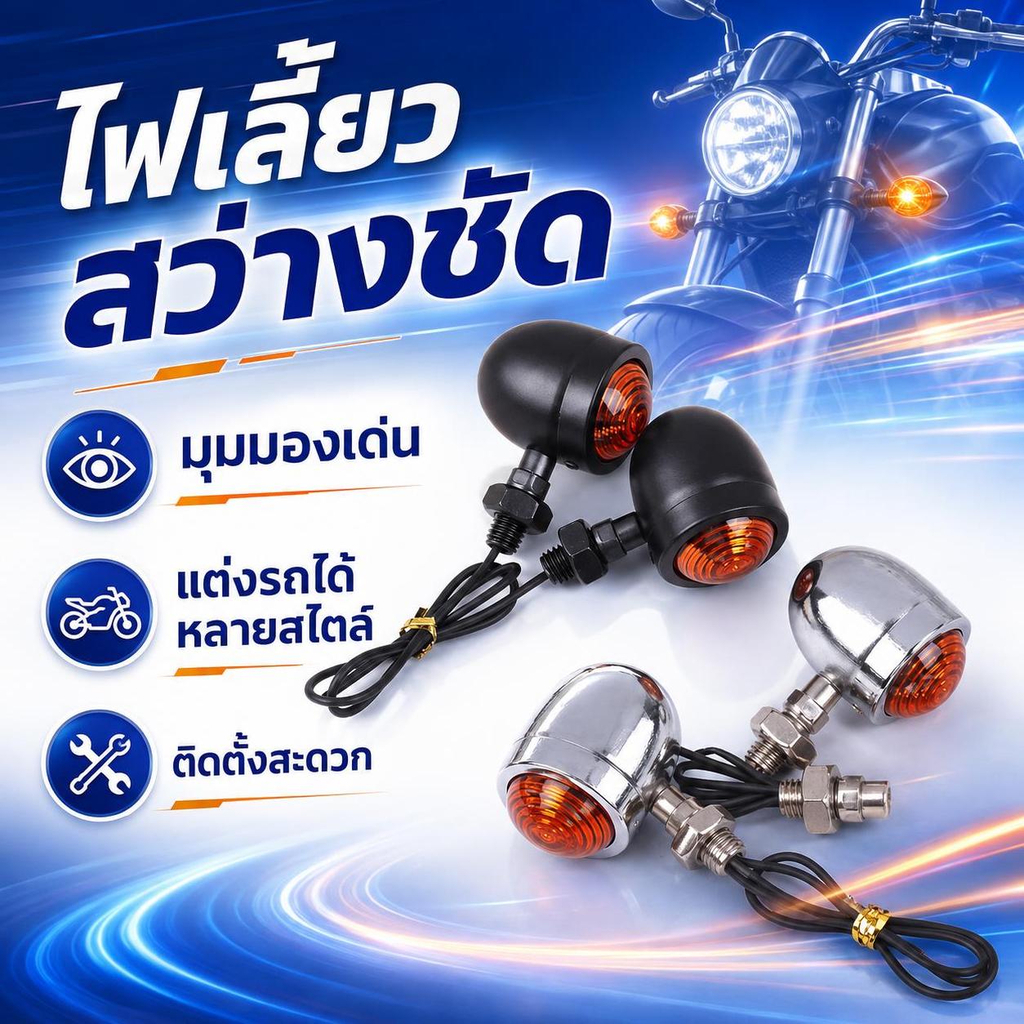 ETERNITY 2 ชิ้น Retro รถจักรยานยนต์ไฟเลี้ยวรถจักรยานยนต์อุปกรณ์เสริม Universal 12V ลวดเดี่ยวไฟเลี้ยวไฟสําหรับ Cafe Racer