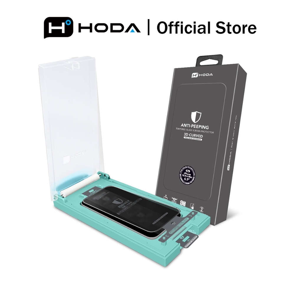 HODA 18 Pro 3D Full Glue Anti-Peeper (ความเป็นส่วนตัว) Full Coverage Glass Screen Protector with Dust-Free Helper For iPhone 18 / 17 / 16 / 15 Series