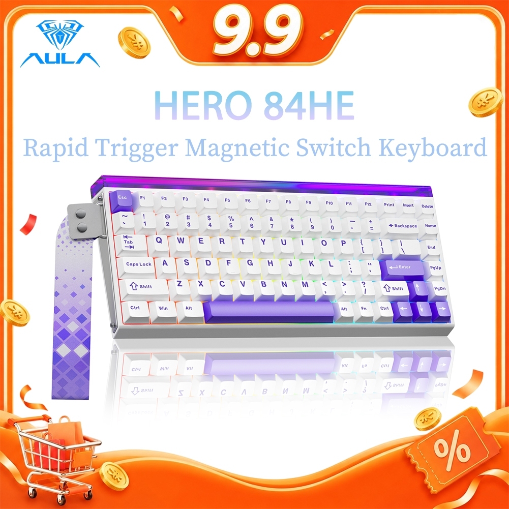 Aula HERO 84HE คีย์บอร์ดแม่เหล็ก RT0.01 8Khz แบบมีสายพร้อมกล่องไฟ RGB คีย์บอร์ด Latency ต่ํา