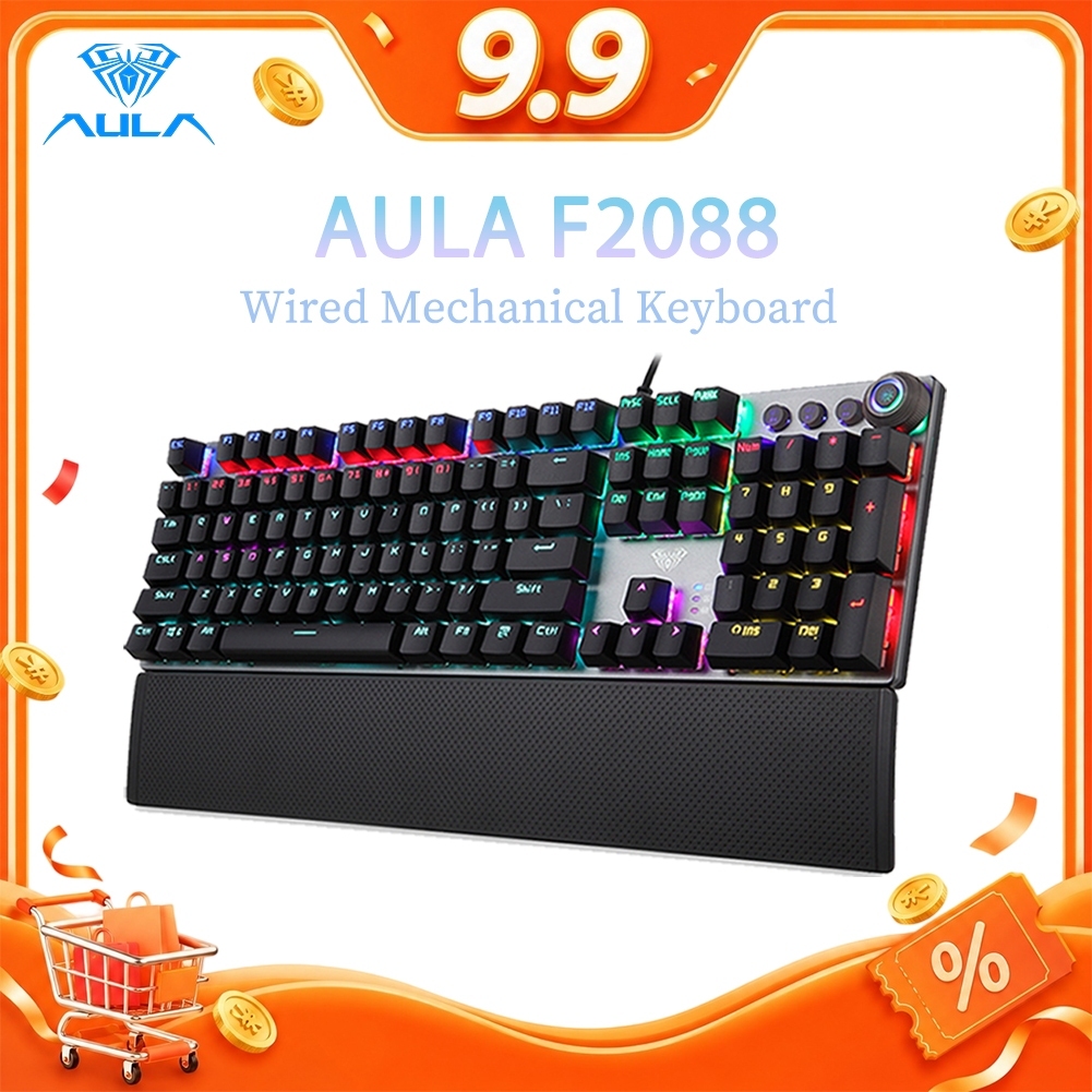 Aula F2058/F2088 คีย์บอร์ดเล่นเกม 22 แบ็คไลท์ 108 คีย์ พร้อมที่พักข้อมือ ตั้งโปรแกรมได้ ปลั๊ก USB สําหรับคอมพิวเตอร์