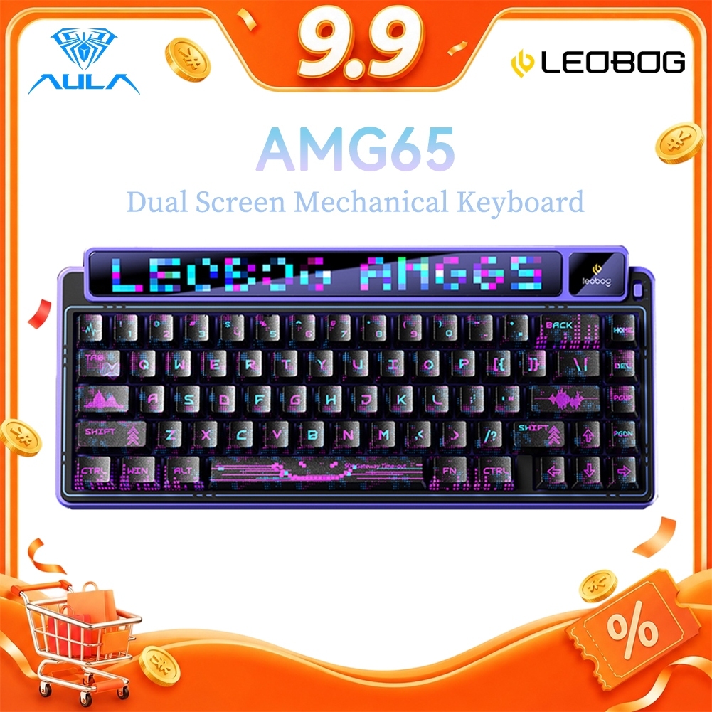 Aula LEOBOG AMG65 Tri-Mode Mechanical Keyboard 67 คีย์จอแสดงผล Dual Screen 8000mAh แบตเตอรี่ยาว Ultr