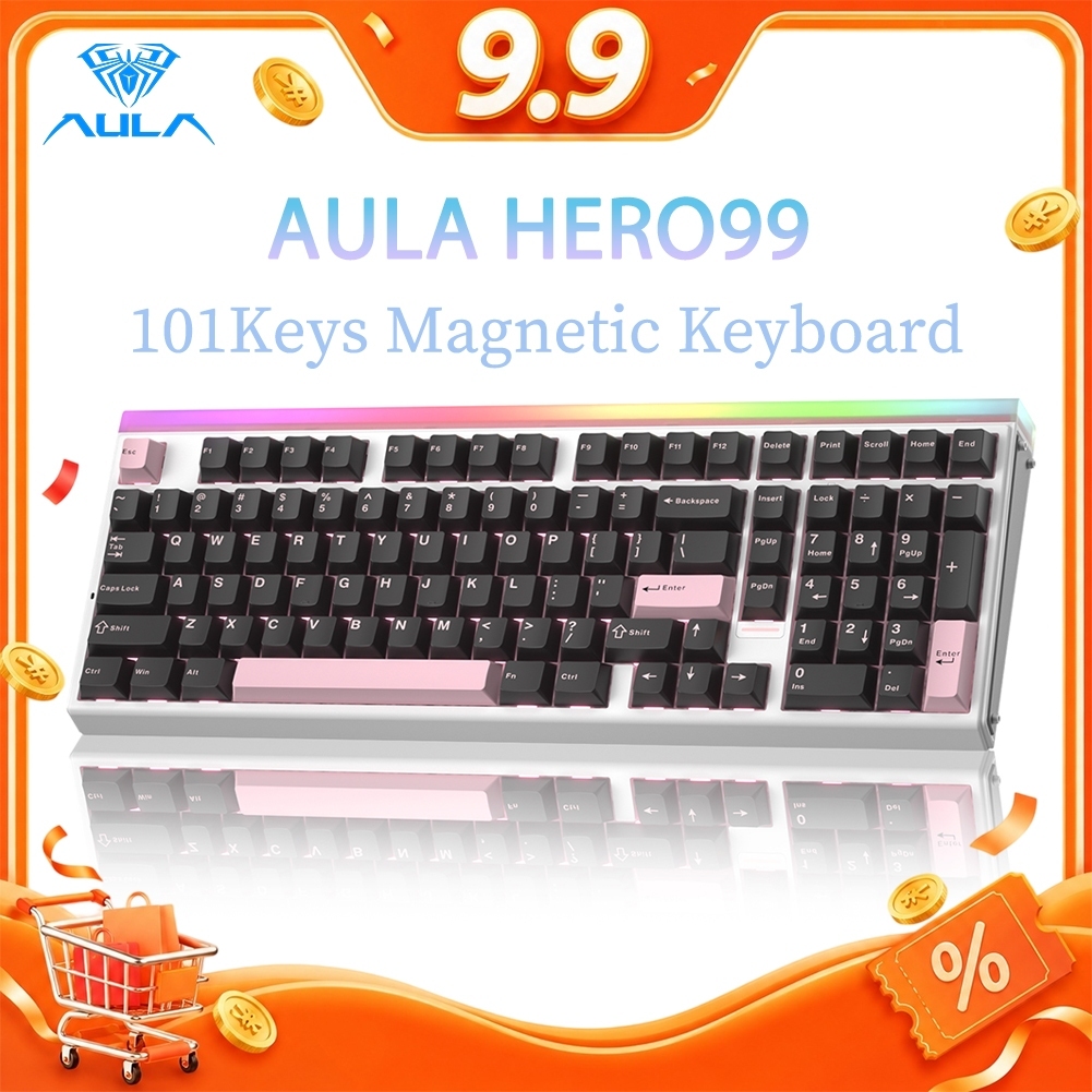 AULA HERO99 Magnetic Mechanical Keyboard 101Keys แบบมีสาย 8Khz พร้อม Rapid Trigger RGB Esports สวิตช์แม่เหล็ก