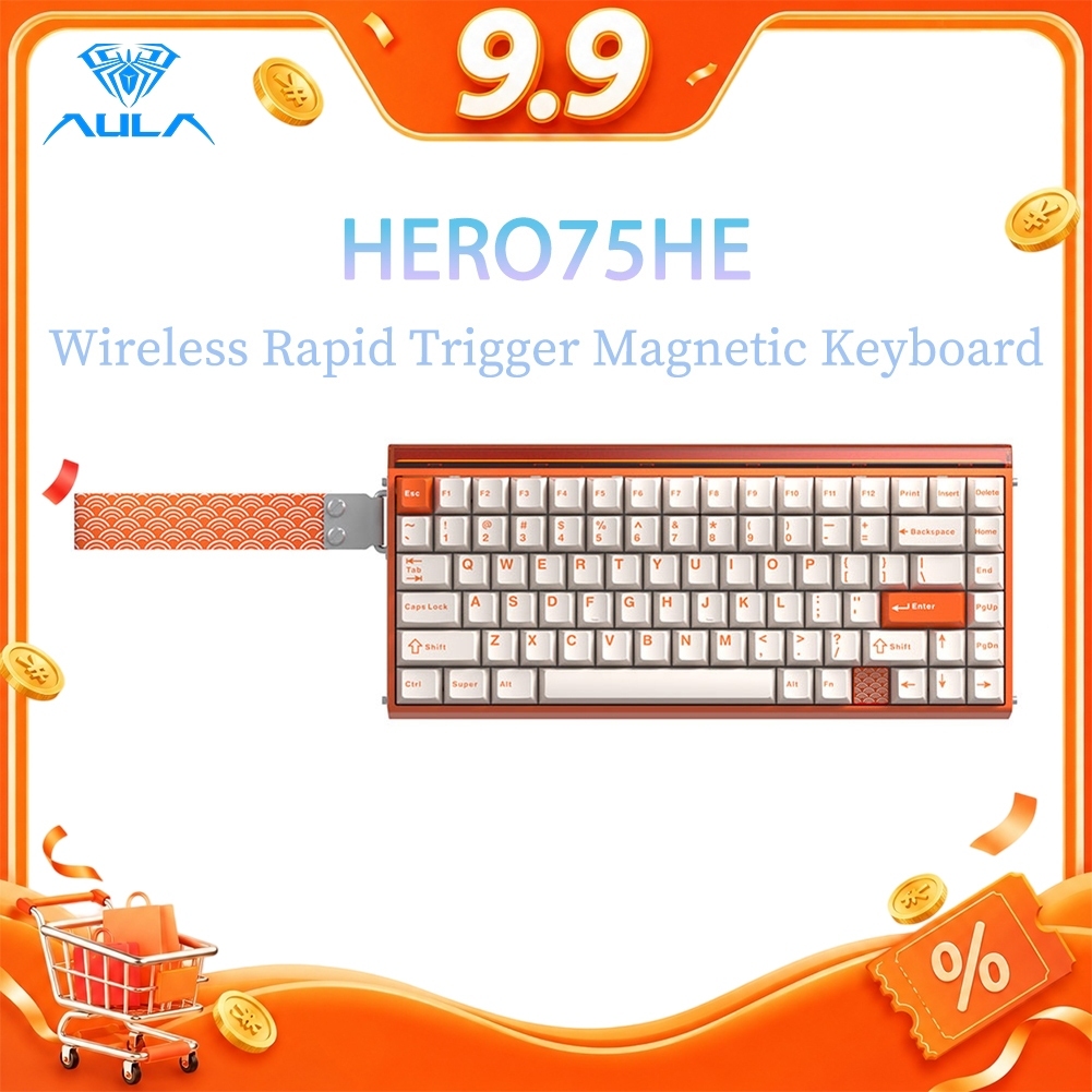 AULA HERO75HE คีย์บอร์ดแม่เหล็ก Tri-mode 75% 8KHz 0.0005mm RT Rapid Trigger Hot Swap RGB Neon Light 