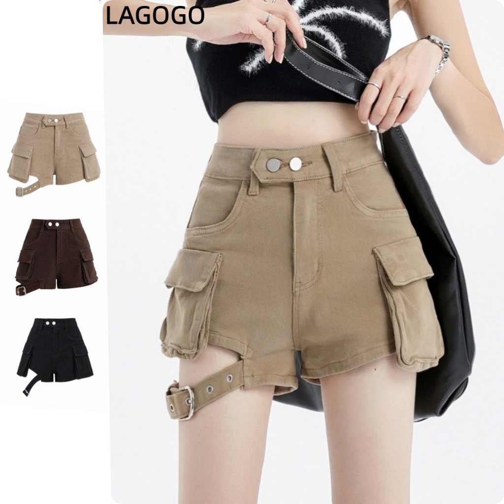American Retro Two-Pocket Cargo Denim Shorts ผู้หญิงฤดูร้อนออกแบบแฟชั่น Niche กางเกงขาสั้นเซ็กซี่