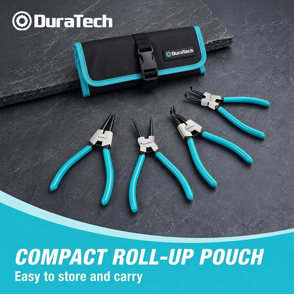 DURATECH 4 ชิ้น Snap Ring คีมชุด 7 นิ้วตรง/Bent สําหรับภายใน/ภายนอกแหวน Blue Handle 3115C Strong ทนทานสําหรับยานยนต์ซ่อมเครื่องจักรและอุปกรณ์ซ่อม