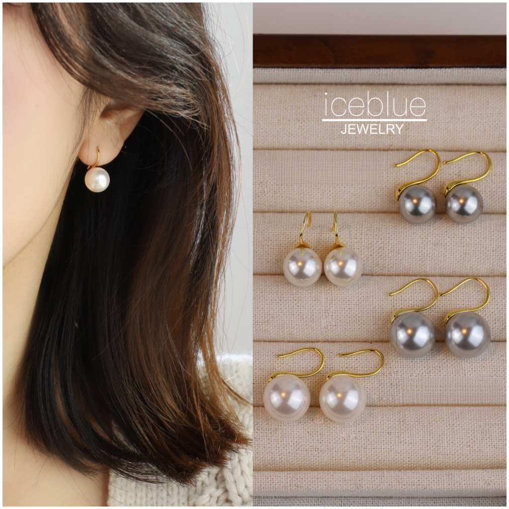 Iceblue-Dangle Pearl Hook ต่างหูสําหรับผู้หญิง S925 เงินกันน้ํา Non Tarnish Hypoallergenic Elegant Pearl ต่างหูสําหรับผู้หญิง E39