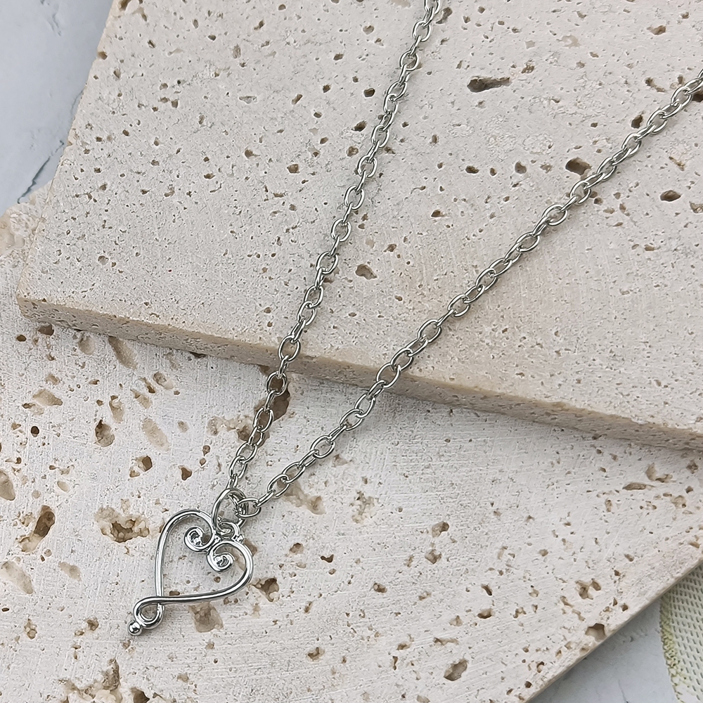 Dainty Hollow Swirl Heart Pendant Necklace Silver-Plated Delicate Rope Chain Minimalist Women Jewelr