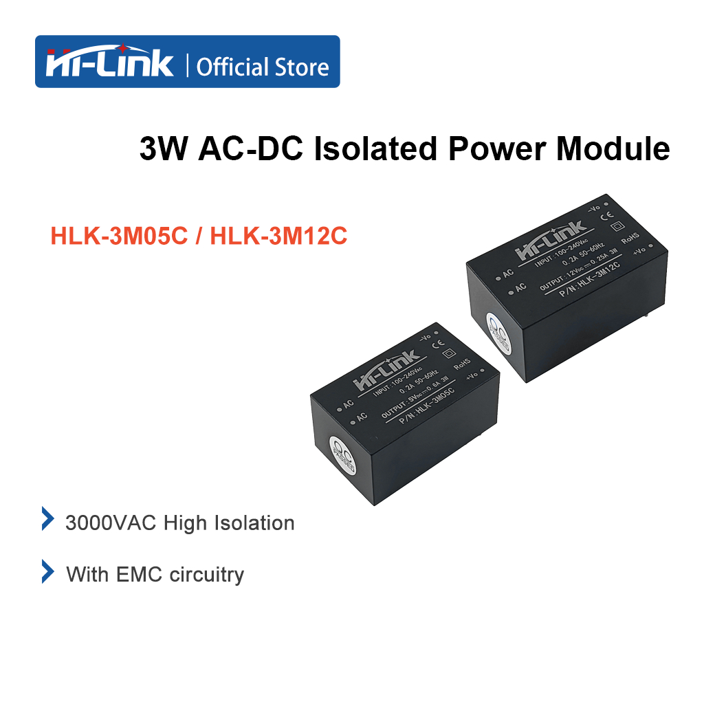 2/5 PCS Hi-Link HLK-3M05C HLK-3M12C 3W AC-DC Isolated Power Module 85-265VAC to 5V 12V อุตสาหกรรมแหล